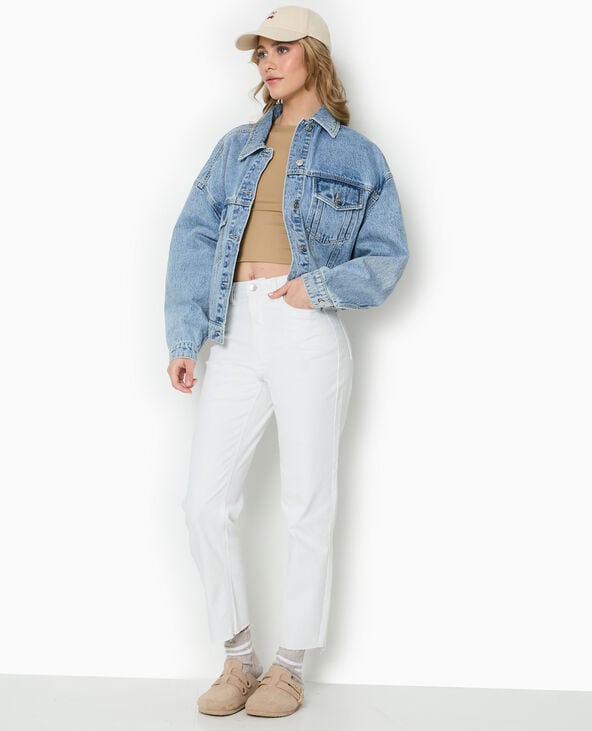 Jean droit taille haute avec bas coupés blanc - Pimkie