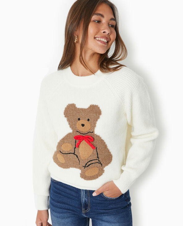 Pull oversize avec ourson et nœud blanc - Pimkie