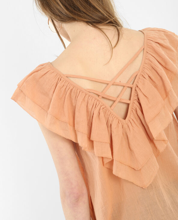 Top volant croisillons dos vieux rose - Pimkie