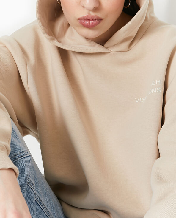 Sweat capuche avec print devant et dos beige - Pimkie