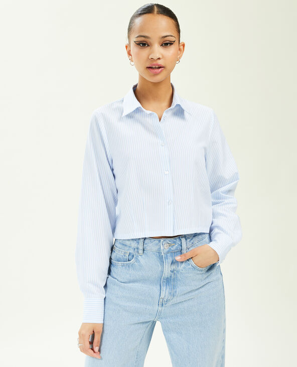 Chemise cropped manches longues rayures bleu - Pimkie