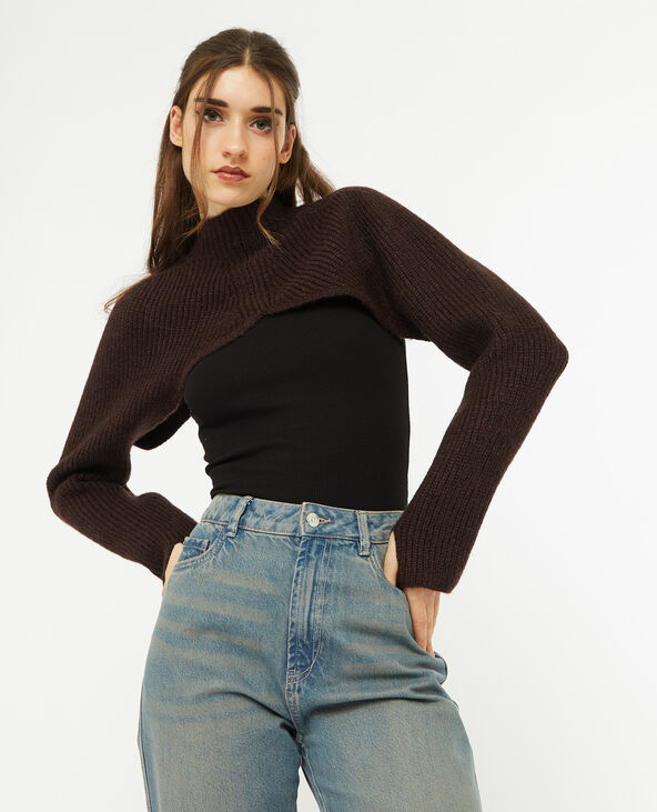 Pull chauffe-épaules en grosse maille marron - Pimkie