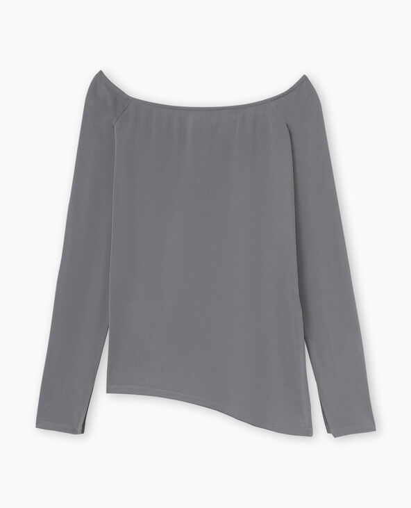 Top manches longues encolure Bardot gris - Pimkie