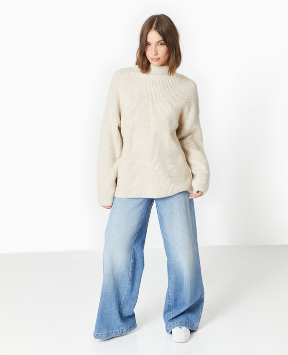 Pull col montant avec jeu de mailles beige - Pimkie
