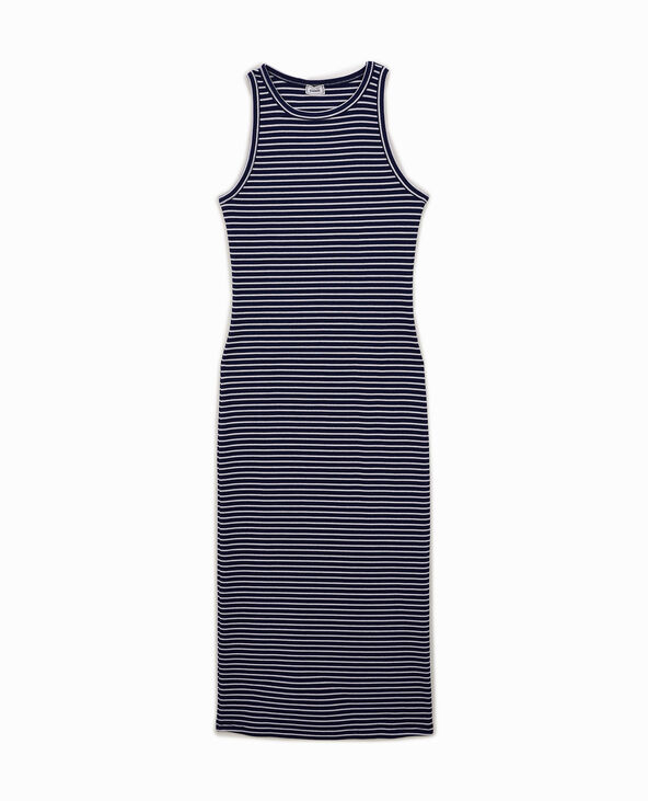 Robe débardeur maille côtelée rayée bleu marine - Pimkie