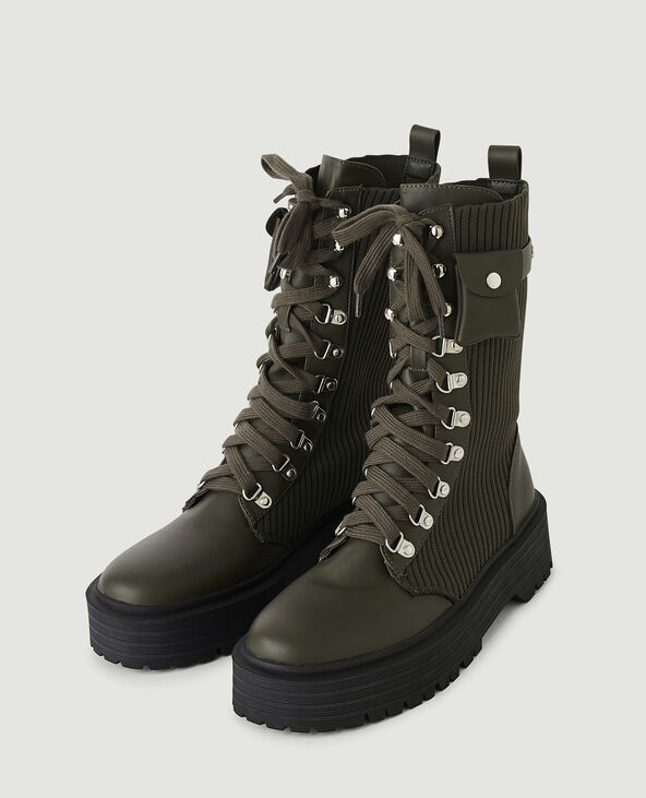 Bottines bimatières style rangers taupe - Pimkie