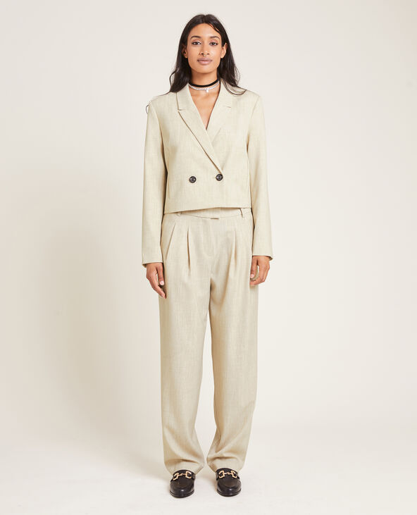 Pantalon large et droit à pinces beige chiné - Pimkie