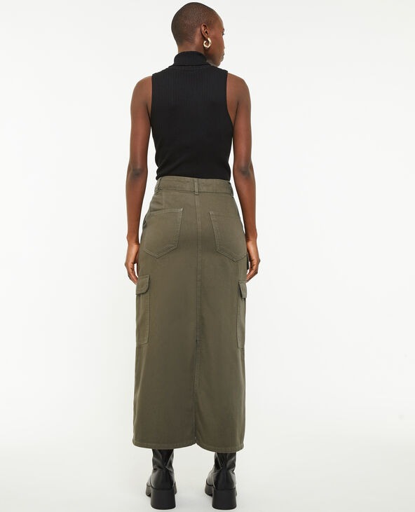 Jupe longue cargo en toile vert kaki - Pimkie