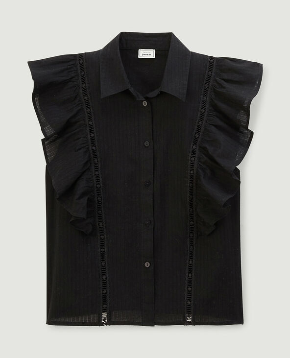 Blouse boutonnée avec volants noir - Pimkie