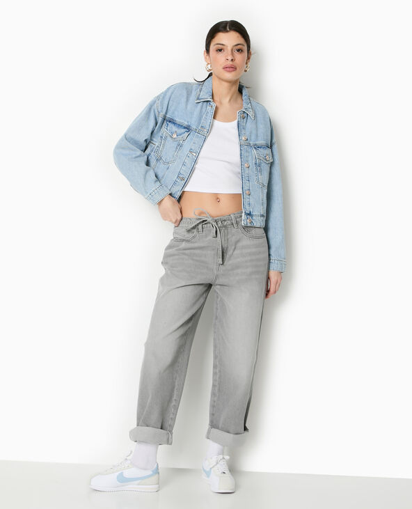 Jean baggy taille basse avec ceinture à nouer gris clair - Pimkie