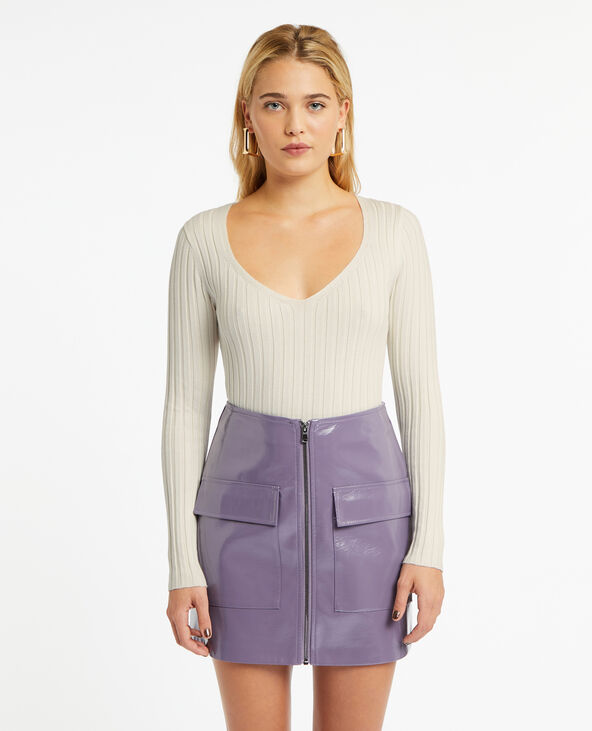 Pull col V en maille côtes plates blanc - Pimkie