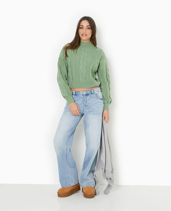 Pull en maille torsadée devant vert - Pimkie
