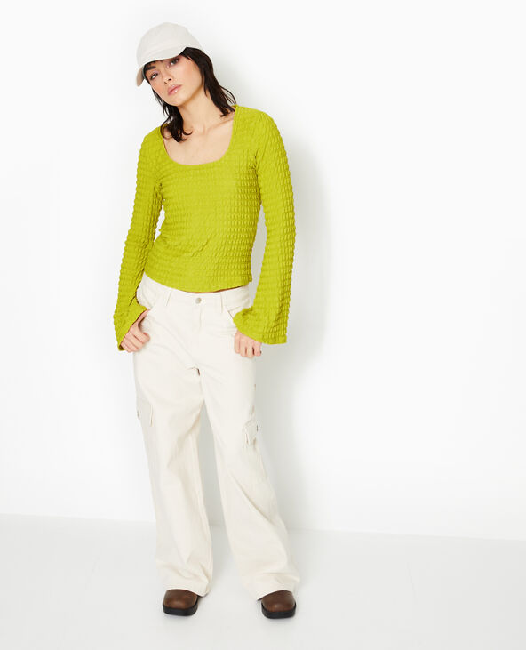 Top manches longues en maille gaufrée jaune - Pimkie