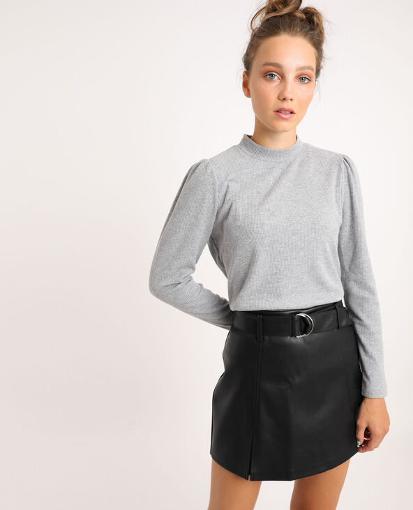 T-shirt à manches bouffantes gris chiné - Pimkie