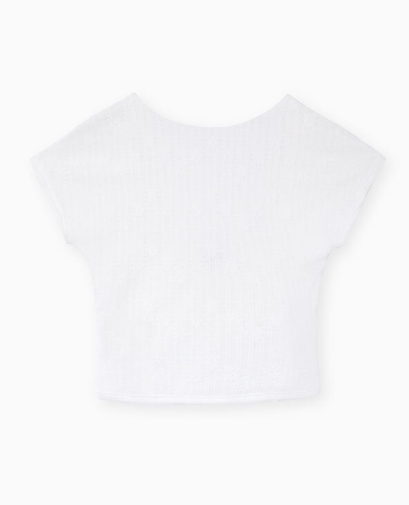 Top court en maille effet dentelle avec dos dégagé blanc - Pimkie