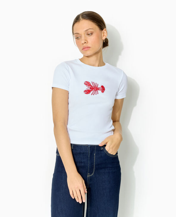 T-shirt ajusté en maille côtelée avec homard blanc - Pimkie