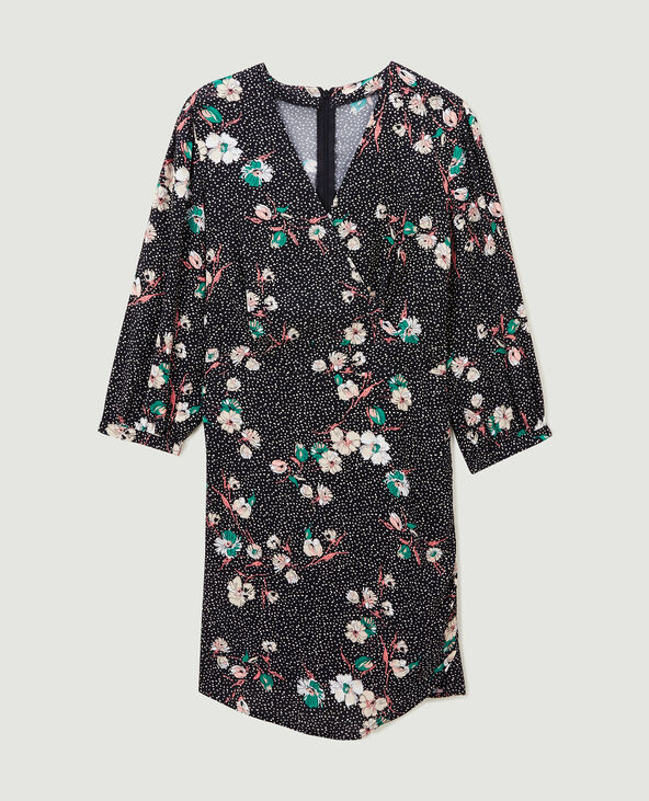 Robe courte avec devant croisé motif fleurs noir - Pimkie