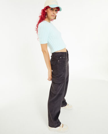 Pantalon cargo en velours grosses côtes gris foncé - Pimkie