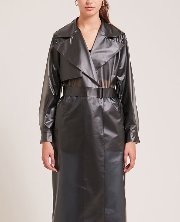 Trench long en plastique translucide noir - Pimkie