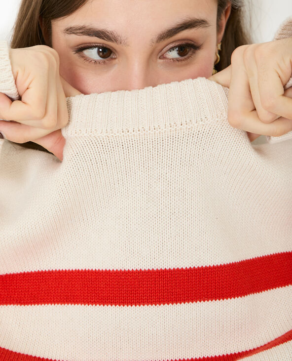 Pull oversize rayé avec grands bord-côtes blanc - Pimkie