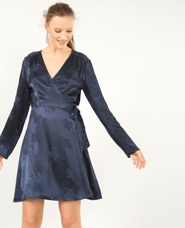Robe portefeuille satinée bleu marine - Pimkie