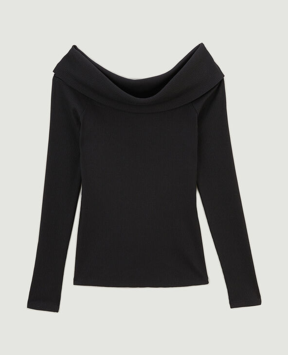 Top encolure Bardot en maille côtelée noir - Pimkie