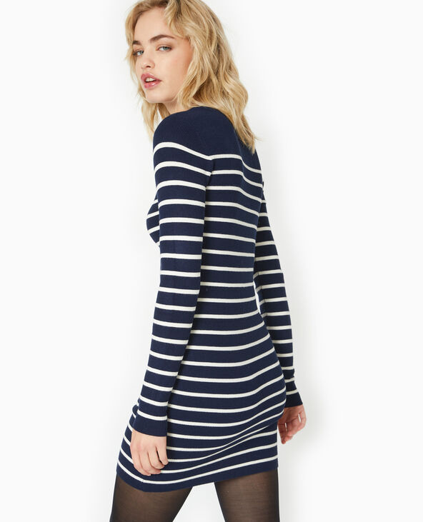 Robe boutonnée en maille rayée bleu marine - Pimkie