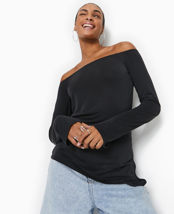 Top manches longues encolure Bardot noir - Pimkie