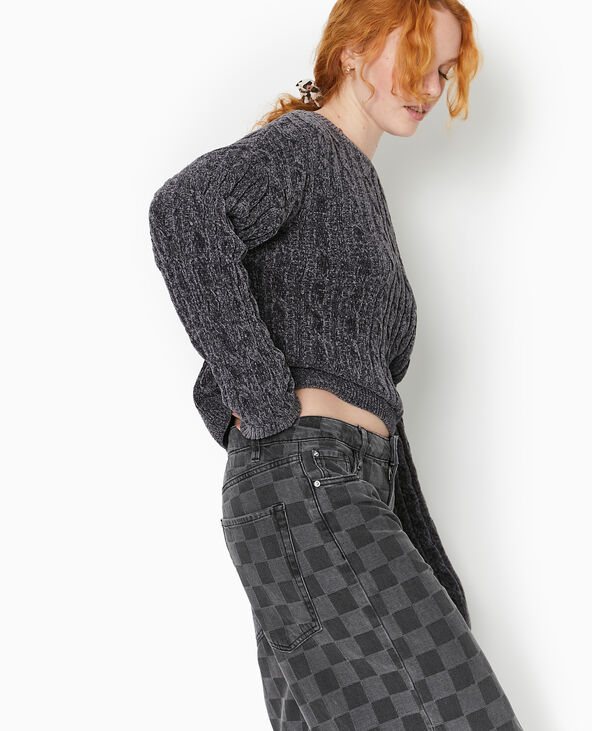 Pull col rond en maille chenille torsadée gris foncé - Pimkie