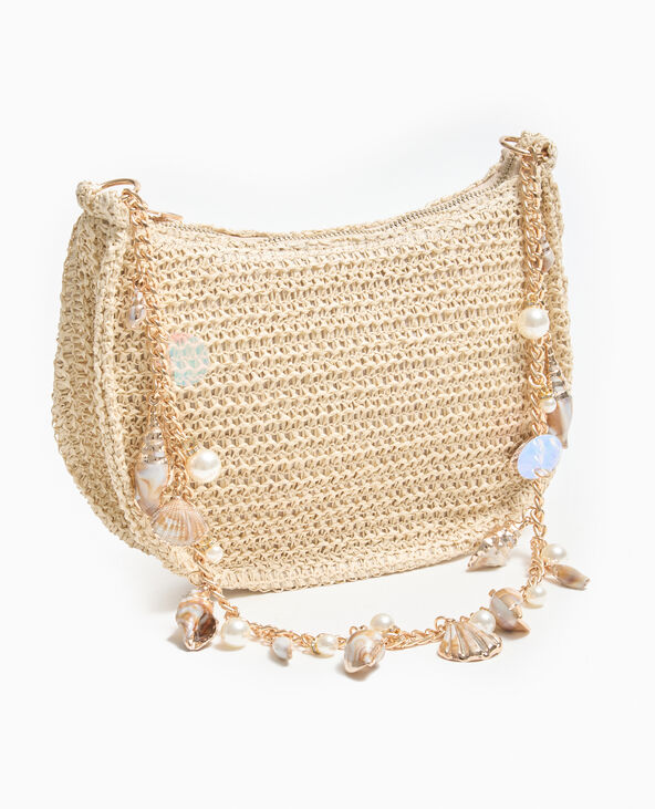 Sac en raphia avec bandoulière chaîne et coquillages beige - Pimkie