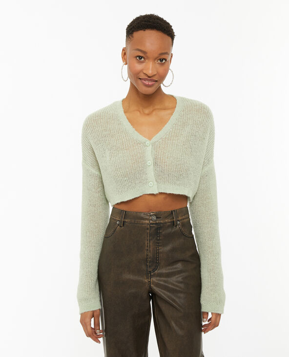 Gilet court en maille ajourée vert clair - Pimkie