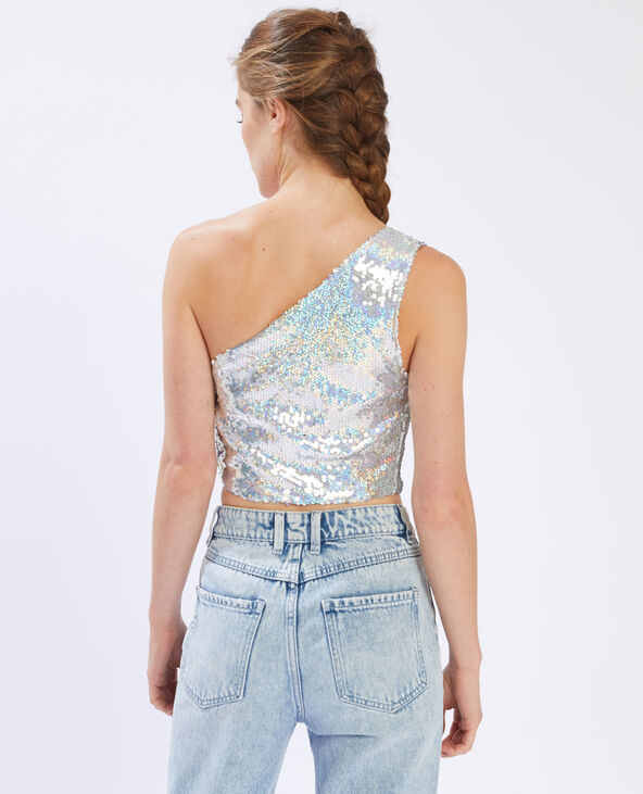 Crop top asymétrique à sequins brillants gris - Pimkie