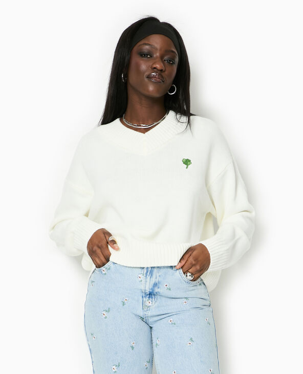 Pull col V blanc - Pimkie