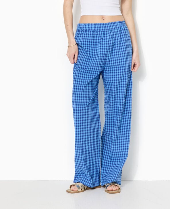 Pantalon large motif vichy bleu - Pimkie