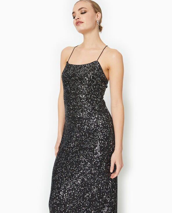 Robe longue fines bretelles avec sequins noir - Pimkie