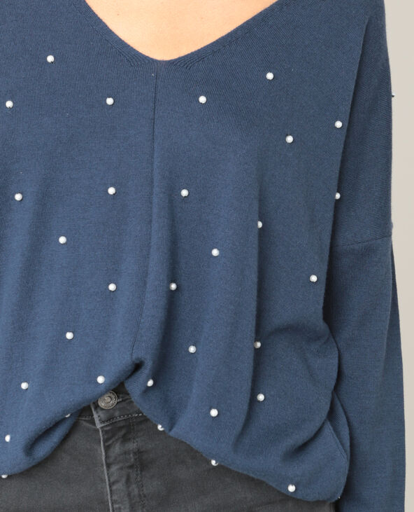 Pull à perles bleu marine - Pimkie