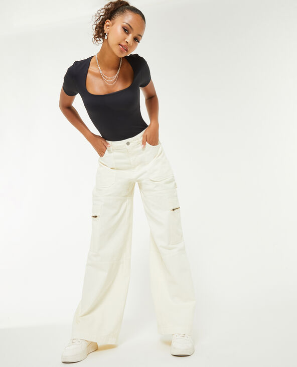 Pantalon ample cargo uni écru - Pimkie