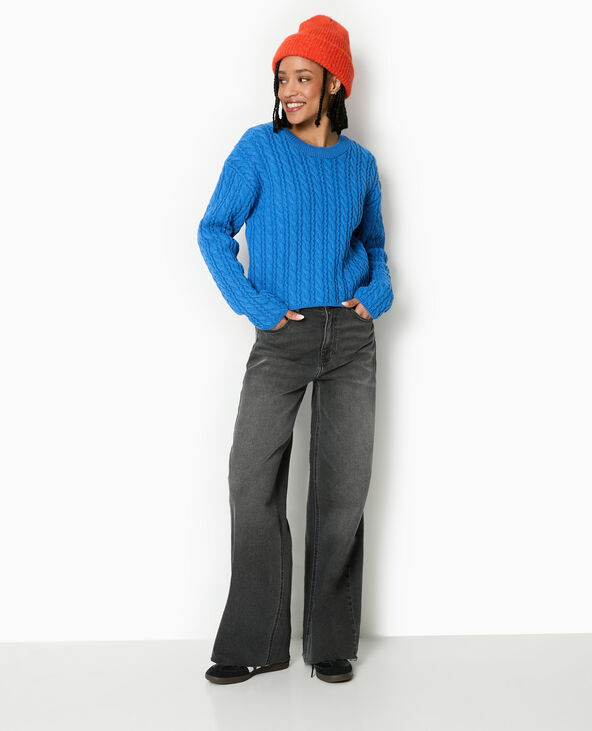 Pull en maille torsadée bleu - Pimkie
