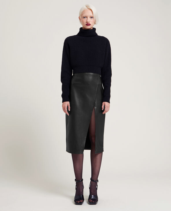 Jupe en cuir shop noir crayon