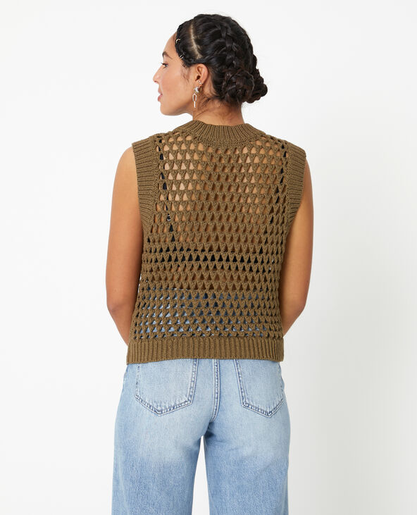 Pull sans manches en maille ajourée vert kaki - Pimkie