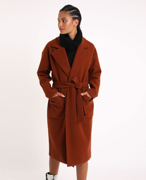 Manteau long à ceinture marron - Pimkie