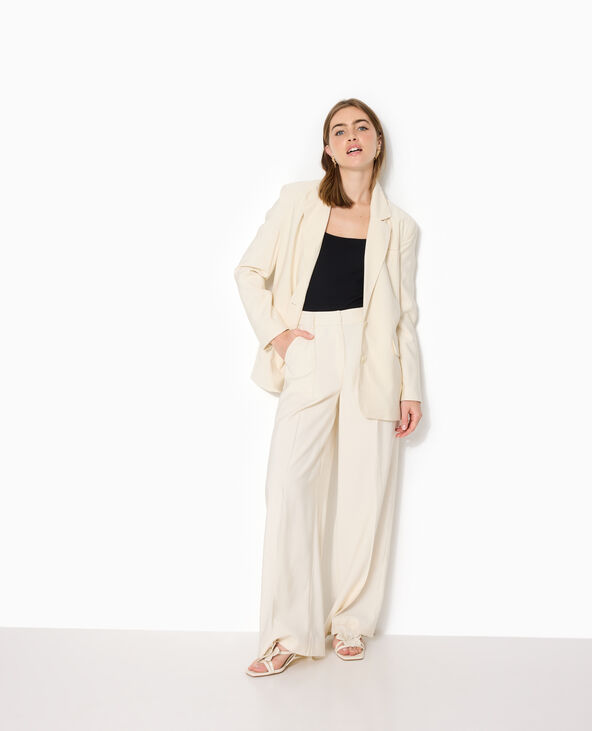 Pantalon large et droite en tissu fluide écru - Pimkie