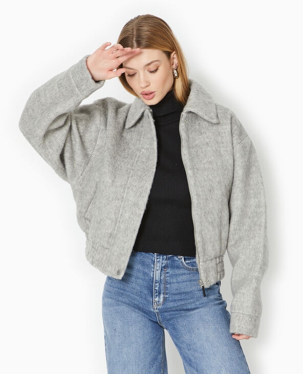 Blouson en drap de laine avec col blanc - Pimkie