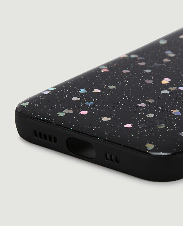 Coque iPhone "cœurs" noir - Pimkie
