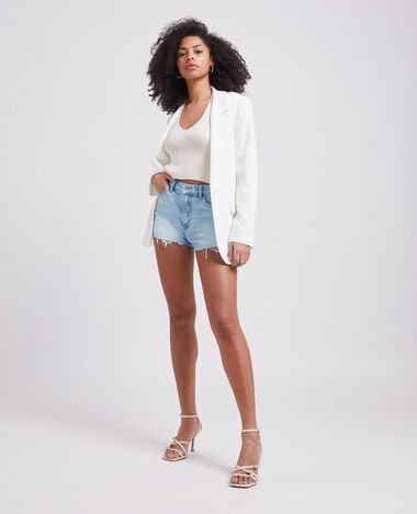 Short en jean destroy taille haute bleu clair - Pimkie
