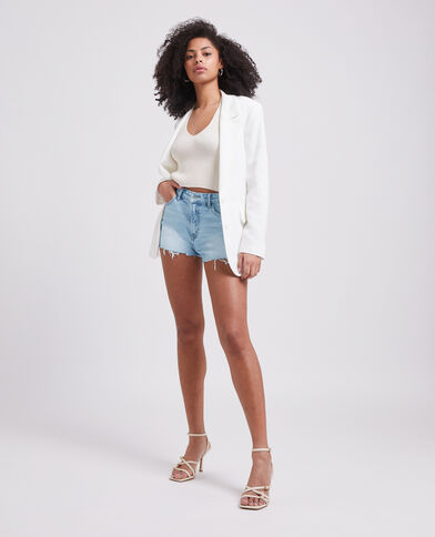 Short en jean destroy taille haute bleu clair - Pimkie