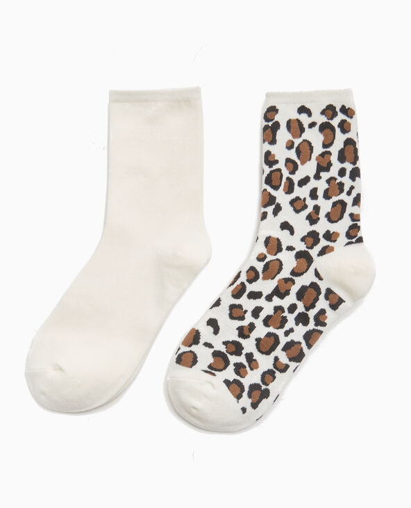 Lot de 2 paires de chaussettes unie + léopard camel - Pimkie