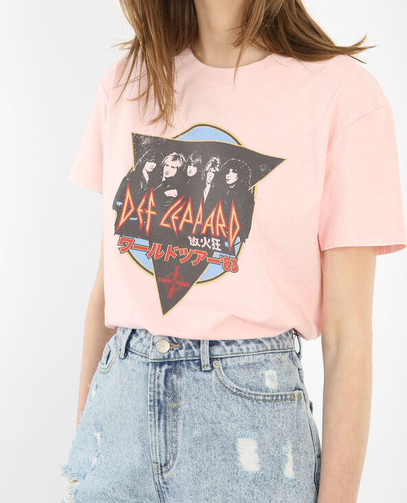 T-shirt licence Def Leppard rose clair - Pimkie