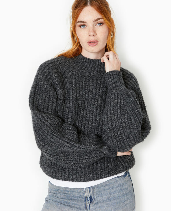 Pull col montant grosses mailles gris foncé - Pimkie