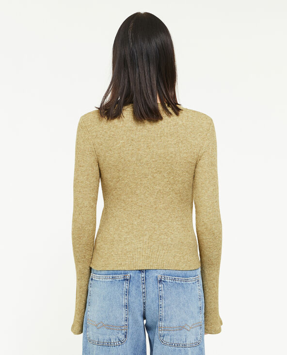 Pull fin en maille côtelée col rond vert olive - Pimkie